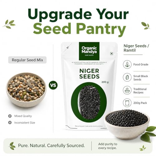 Image of Niger Seeds 200g - Ramtil Nyjer Seeds (Food Grade) | NPOP Certified, High Protein & Fibre, Omega 3 & 6 Rich Seeds by Organic Mandya