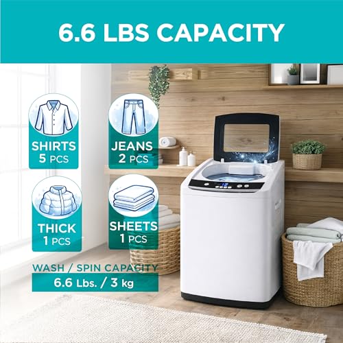 BLACK+DECKER 0.9 Cu. Ft. Portable Washer, 6.6 lb. Capacity Washing Machine for Homes & Apartments, 5 Wash Cycles, Quick Connect Sink Adapter and Drain Hose Included, LED Display, BPWM09W, White - Image 4