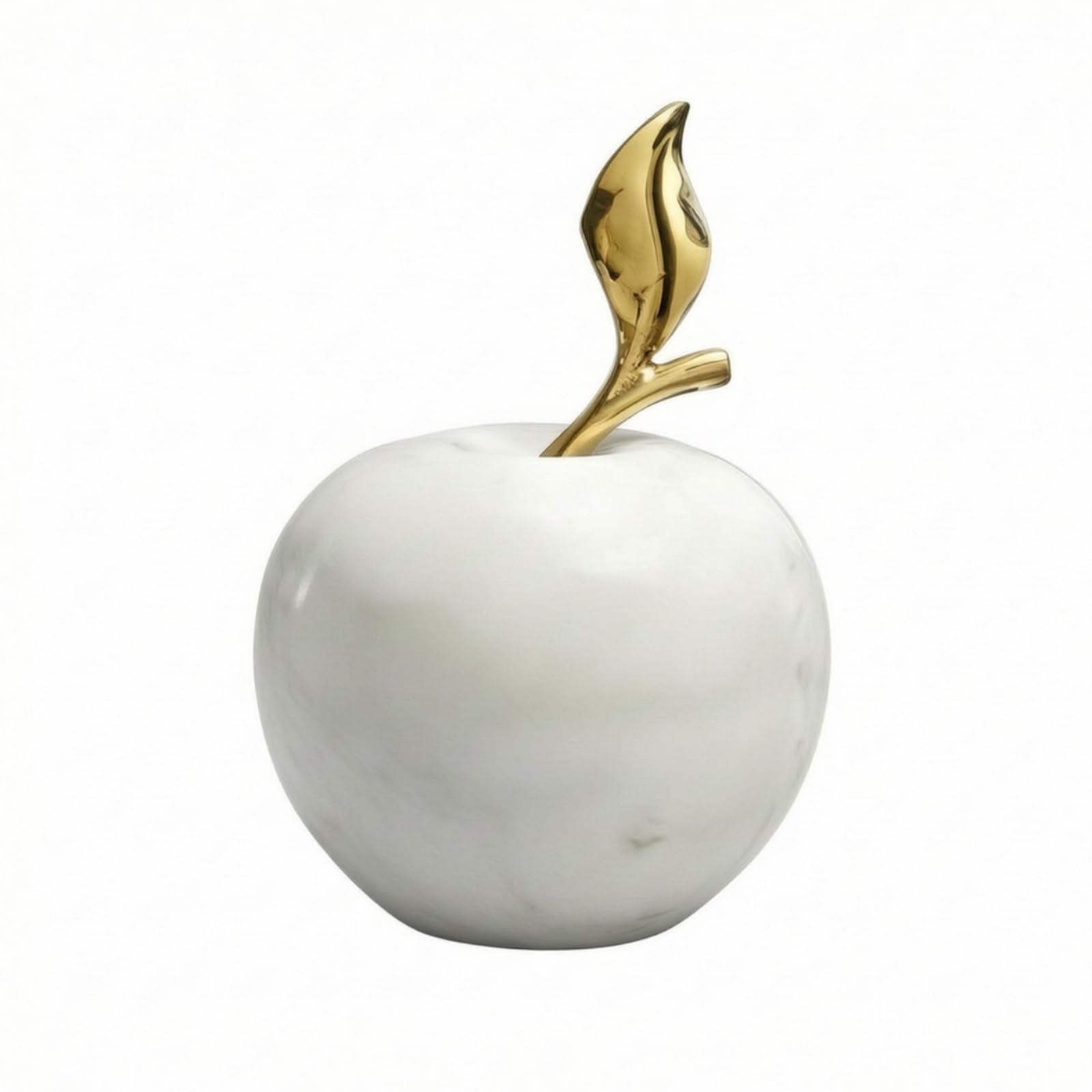 Scultura Decorativa in Marmo Oggetto d'Arredo Ornamento da Tavolo Accessorio per Consolle con Dettaglio Dorato Brillante E Linea Pulita Estetica, Mela Piccola