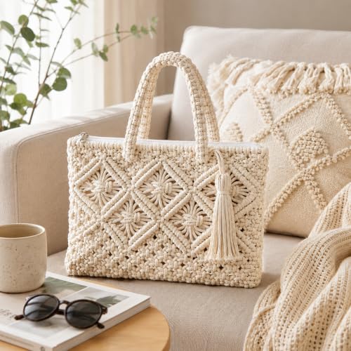 Image of Women's Handmade Macrame Crossbody Sling Bag Tote Bags Beautiful & Fancy Ladies Purse For Girls Women's Mobile Pouch Friends Gifts Birthday Marriage Party and Events,1- Piece