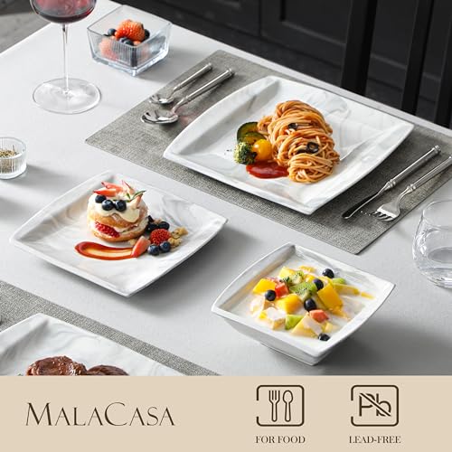 MALACASA-Plates-and-Bowls-Sets-12-Piece-Porcelain-Dinnerware-Sets-for-4-Square-Plates-and-Bowls-for-Dessert-Salad-and-Soup-Ceramic-Dishes-Dining-Dishware-Set-Marble-Grey-Series-Blance