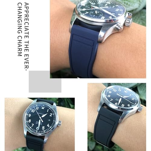 Bracelet montre FKM premium pour IWC Big Pilot en caoutchouc noir 22mm