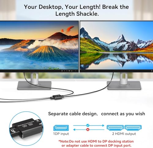 Image of Displayport to Dual HDMI Splitter Extended for Double Screen 4K@60Hz Display Port to 2 HDMI Adapter for Computer Graphics Cards Support MST & SST Mode