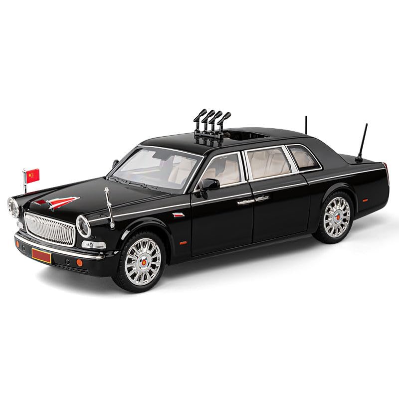 Image of WORSHIPER 1 /24 Hongqi Parade L5 Alloy Limousine Luxy Car Model Diecasts Metal Parade Vehicles Car Model Simulation Sound and Light Kids Toys Gift[Black]