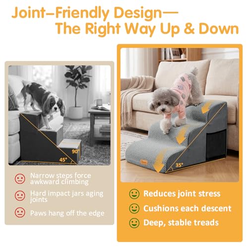 Image of Topmart 3 Tiers Foam Dog Ramps /Steps,Non-Slip Pet Steps,Extra Wide Deep Dog Stairs,High Density Foam Pet Stairs /Ladder,Best for Older Dogs,Cats,Small Pets | Extra Wide Deep Dog Stairs,High Density Foam Pet Stairs /Ladder,Best for Older Dogs,Cats,Small Pets