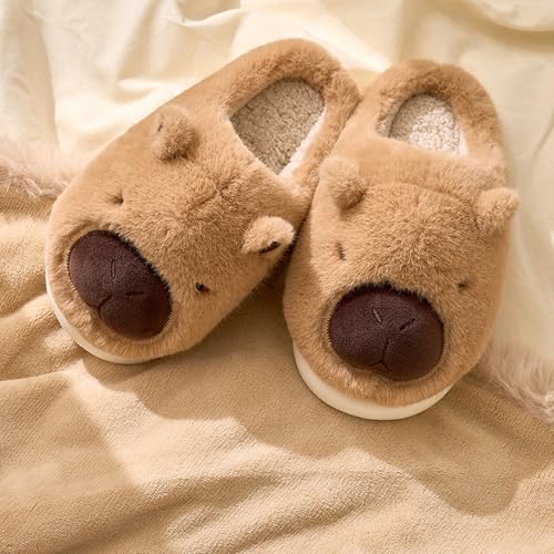 Animal Slippers for Women, Cute Adult House Slipper with Dog Shark Sheep Capybara, Fluffy Winter Cartoon Home Shoes with Memory Foam, Fuzzy Plush Bedroom Slides, Warm Soft PVC Sole3