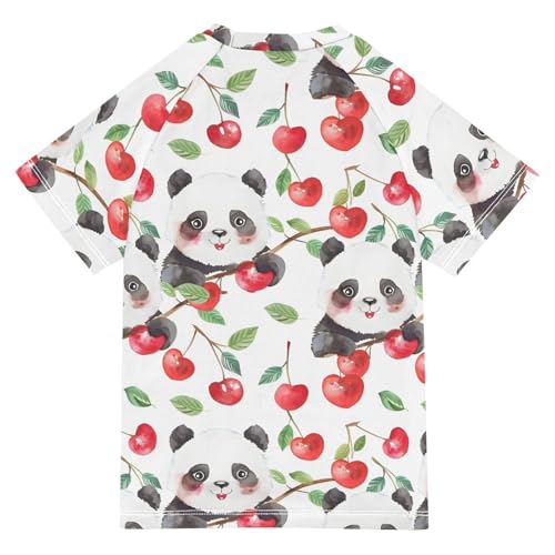 ALAZA Kids Rash Guard Girls Boys Toddler Swim Shirts Short Sleeve Panda Cherry UPF 50+ 3T2