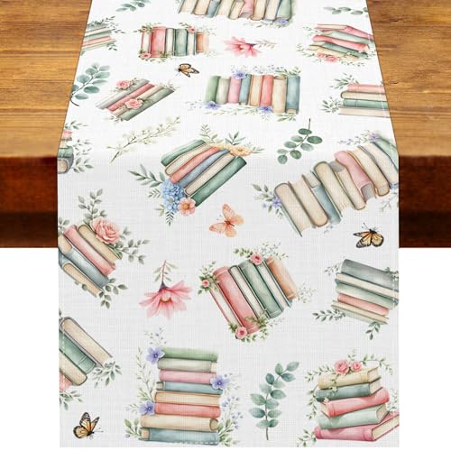 Heyfary A New Chapter Begins Decorations Book Club Table Runner Reading Storybook Baby Shower Read Across America Bridal Shower Classroom Home Kitchen Table Decor (13 x 72)