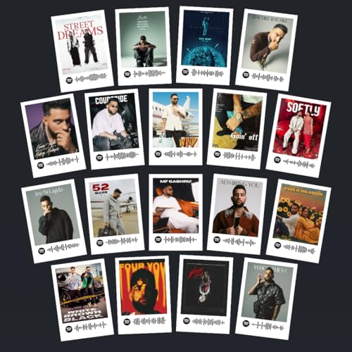 Image of Karan Aujla Poster | Karan Aujla Mini Poster Kit (Set of 18) | Punjabi Singer Karan Aujla (8 x 6 cm) with Spotify Codes | Posters for Phone Accessories, Bedroom, Office, room decoration (C 029)