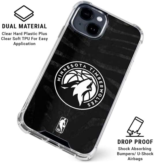 Skinit Clear Phone Case Compatible with iPhone 15 - Officially Licensed NBA Minnesota Timberwolves Black Animal Print Design
