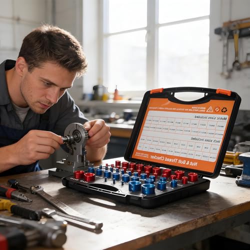 44 Teiliges Gewindeprüfer Set Für Schrauben Und Muttern Gewindelehre SAE Und Metrisch Abnehmbare Gewindemessgeräte Für Enge Bereiche Mit Aufbewahrungsbox Und Größenübersicht Werkstatt Und Reparatur