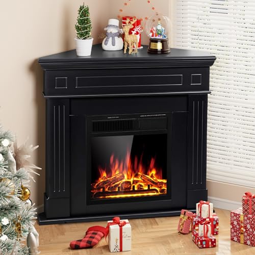 43” Electric Fireplace Mantel Freestanding with Realistic Triangular LED Flame
