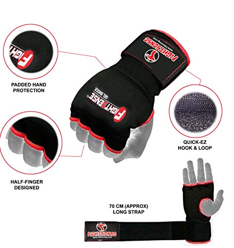 Padded Gel Inner Boxing Gloves For Men And Women With Long Elasticated Hand Wraps For Punching, Boxing, Mma, Muay Thai, Kickboxing And Martial Arts Training Pair(Black/Red, Large) #TOP1