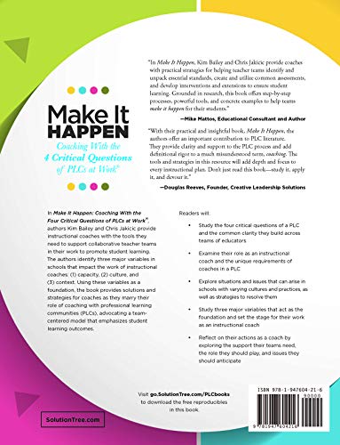 Make It Happen: Coaching With The Four Critical Questions Of Plcs At Work® (Professional Learning Community Strategies For Instructional Coaches) #TOP1