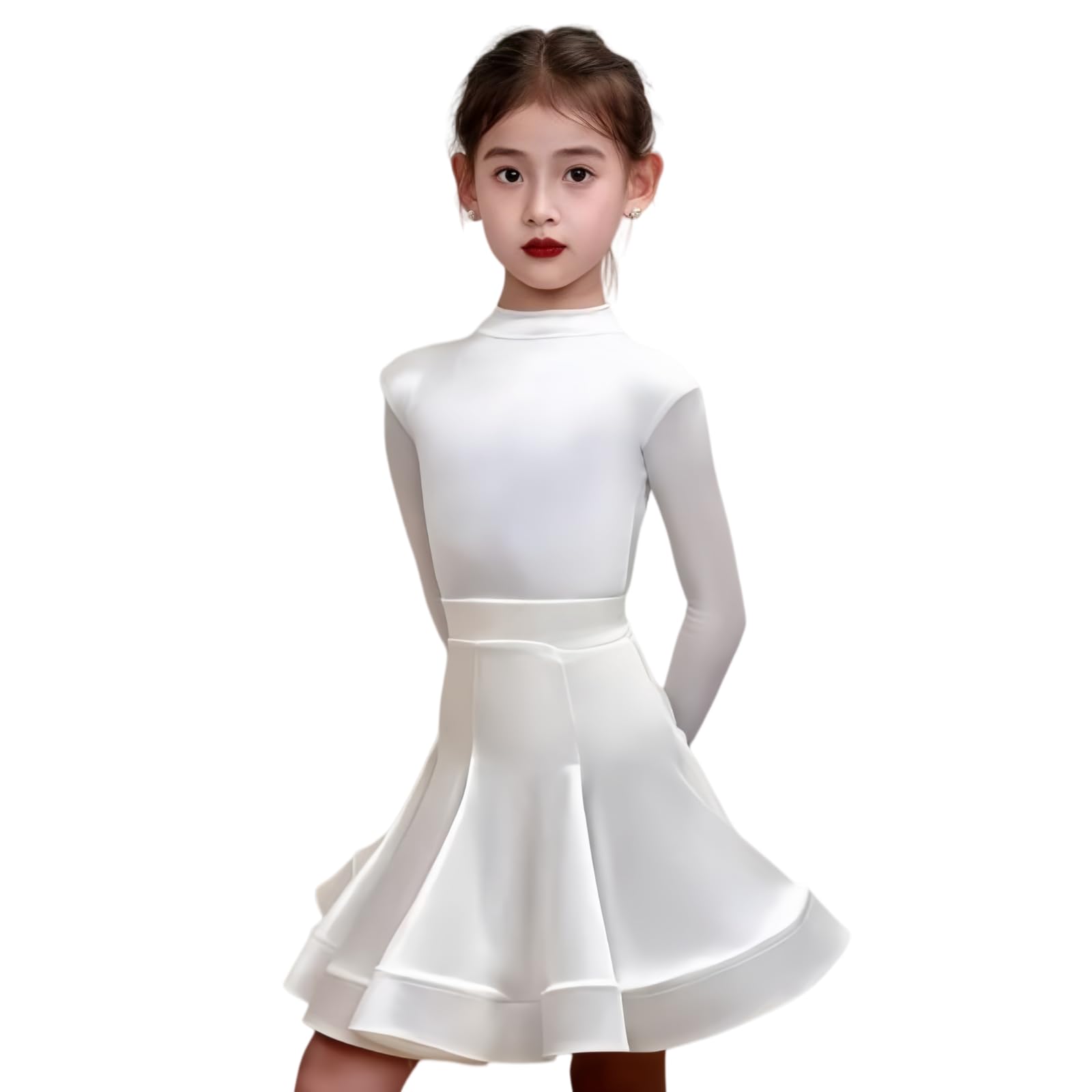 Completo Danza Latina Due Pezzi Ragazze, Abbigliamento Velluto per Bambini | Top Da Danza A Maniche Lunghe Con Collo Alto E Gonna Svasata Per Cha Cha Samba Rumba Tango Allenamento E Spettacoli