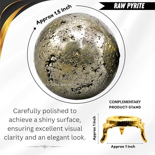 Image of Certified Raw Pyrite Crystal Ball for Meditation - Premium Crystal Vastu Items for Home and Feng Shui Items for Good Luck - Ideal for Pooja Supplies and Spiritual Practices (1.5 inch Inch)