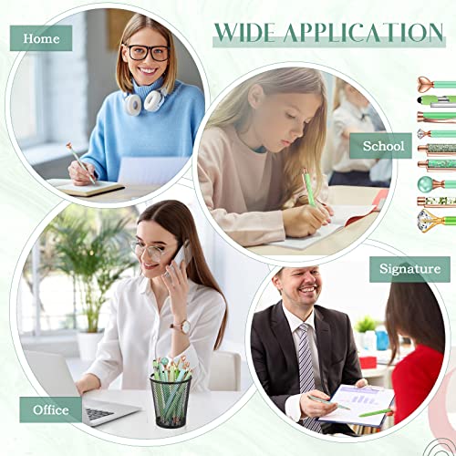 Image of Janmini Metal Crystal Glitter Ballpoint Pen Set 9 Pcs Black Ink Cute Cute Things Novelty Gifts for Women Girls Birthday Home Office (Green)