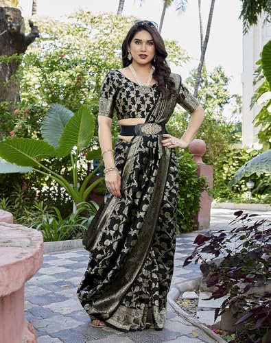 Image of Yashika Women's Trendy Pure Banarasi Kanjivaram Saree with Blouse Material