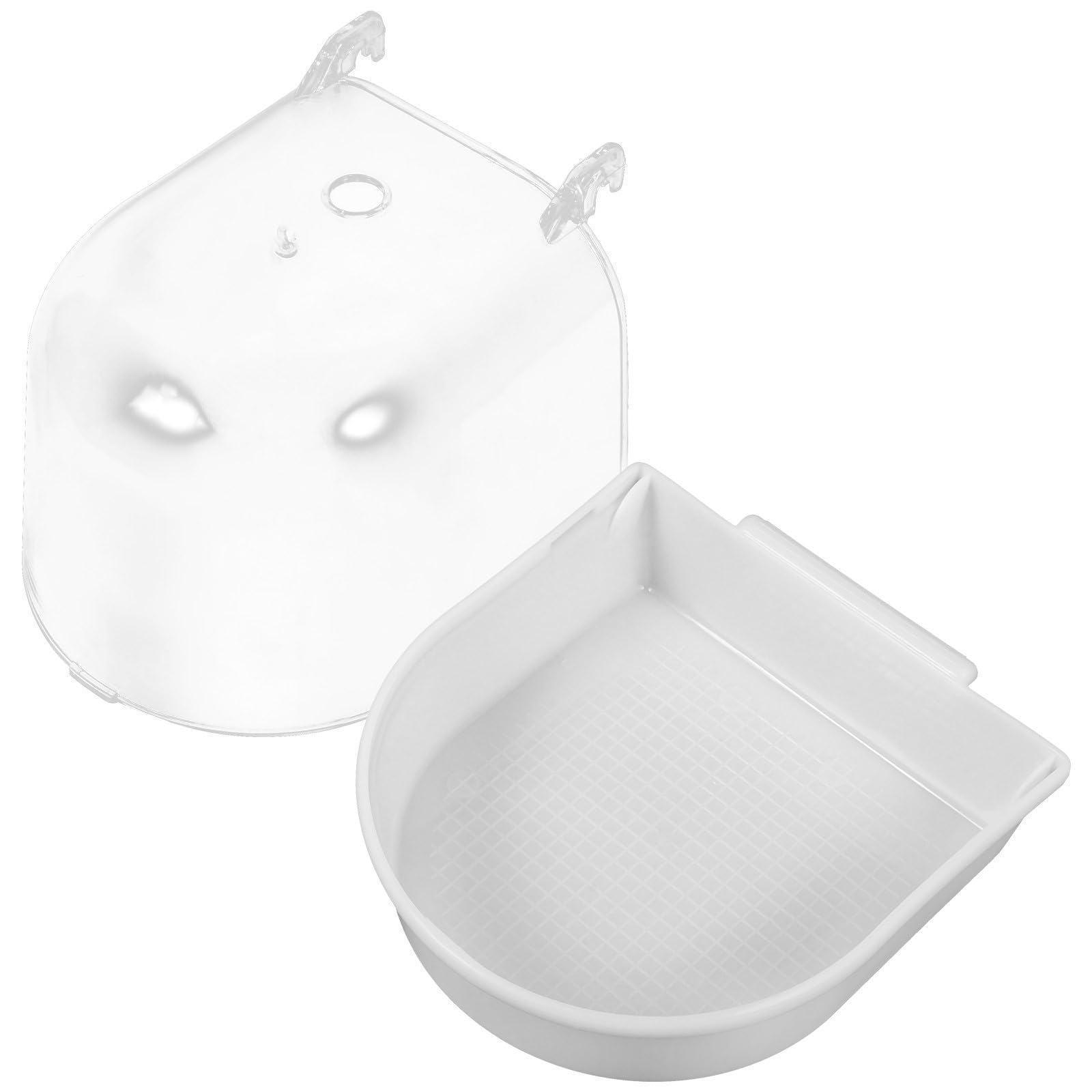 Luxshiny White Plastic Bird Bath for Cage with Covered Design Suitable for Small Birds and Canaries Easy to Install Parrot Bath Box