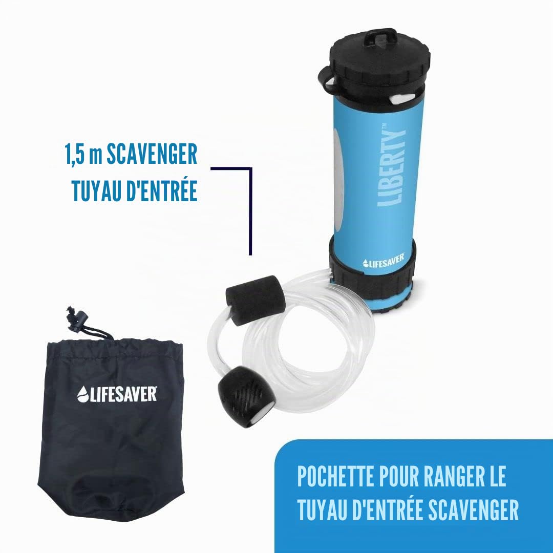 LifeSaver® Liberty Bouteille filtrante (400 ml) | Gourde filtre 99,9999 % des bactéries | Traitement de l'eau potable pour le camping jusqu'à 2 000 l | Désinfectant d'eau portable pour la randonnée