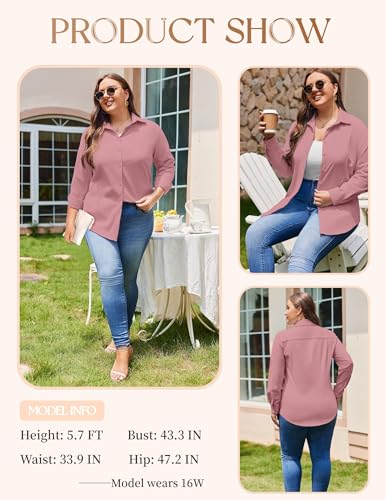 Image of IN'VOLAND Women Plus Size Button Down Shirts Long Sleeve Office Work Blouse