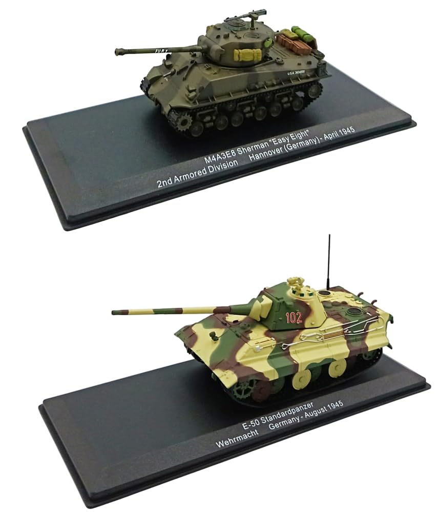 OPO 10 Set of 2 Battle Tanks: Sherman US Army + E-50 Standardpanzer Wehrmacht WW2 Germany 1945 - Scale 1/72 - CM003+4
