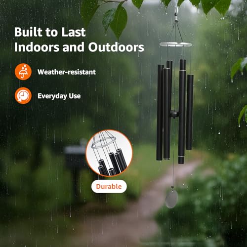 Image of Amazon Basics Decorative Wind Chimes for Balcony, Home & Garden | Pleasant Sound | Handcrafted | Metal Chime for Home Decor & Gifting | Color: Black | Material: Aluminum | Size: 80L x 12W x 12H cms