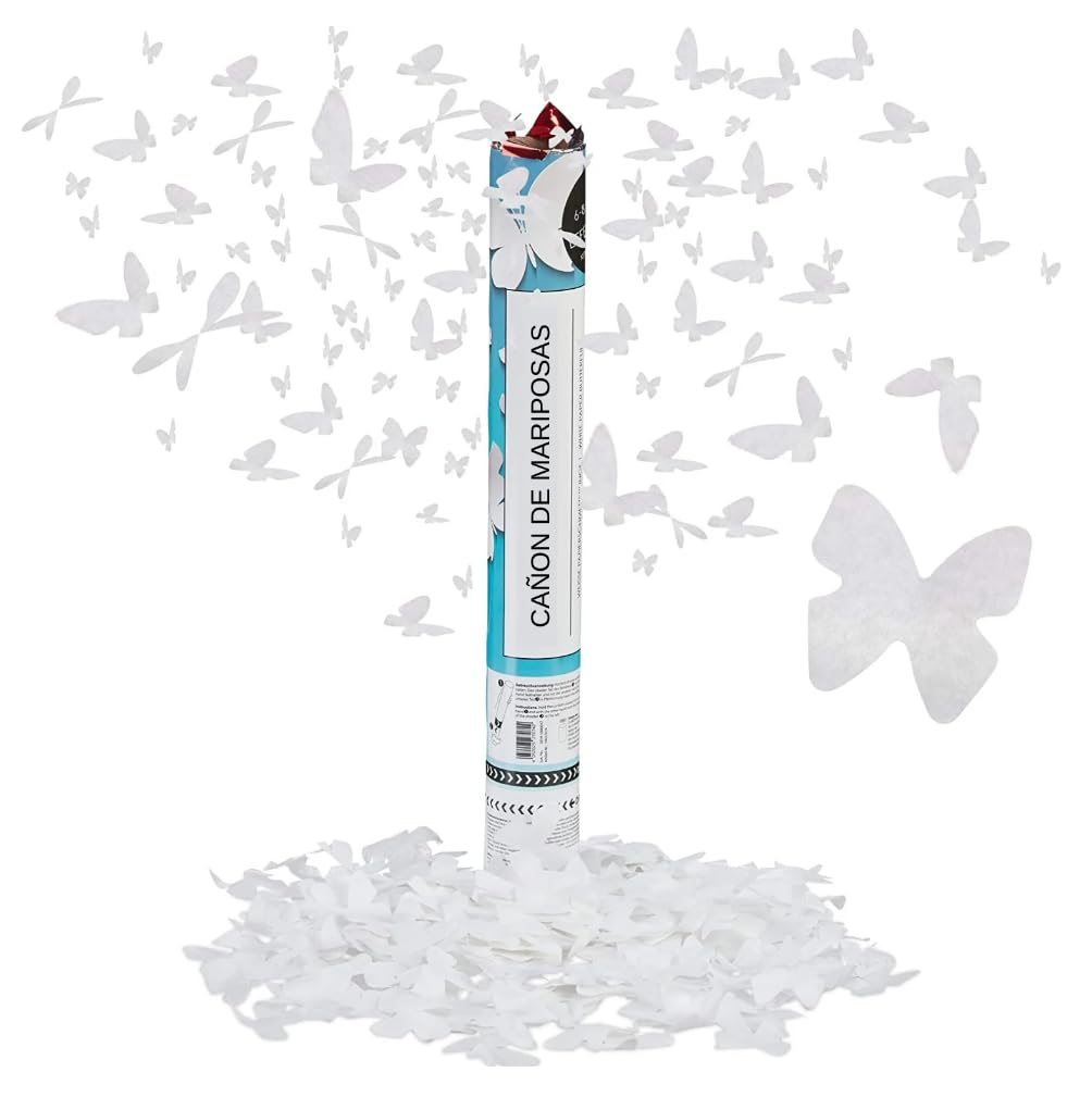 Cañón confeti mariposas blancas boda