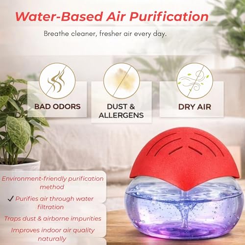 Image of Humidifier Revitalizer Hygiene Portable Room Air Purifier and with Led Lights, Run Time: 16 Hours- Perfect for Living Rooms, Kitchen, Office & Hotels (24 * 24 * 12 cm,Red)-750 Ml