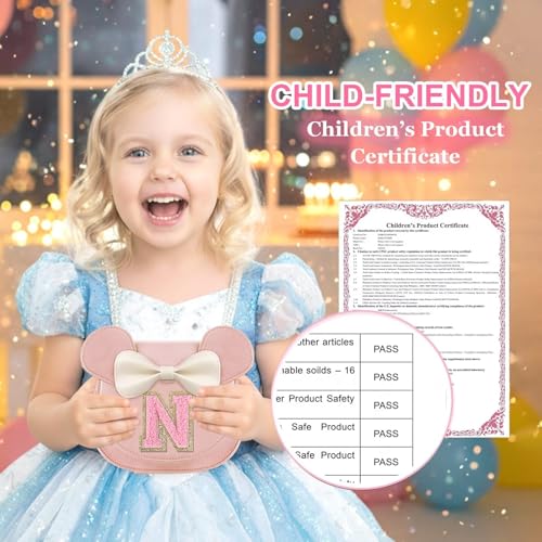 XSUIOY Toddler Purse Girl Wallet for Kids 2-9 Year Old Birthday Gifts,Cute Mouse Ear Bow Crossbody Shoulder Purses,Personalized Initial Purse Toddler Wallet Gifts for Little Girl(pink-N) - Image 2