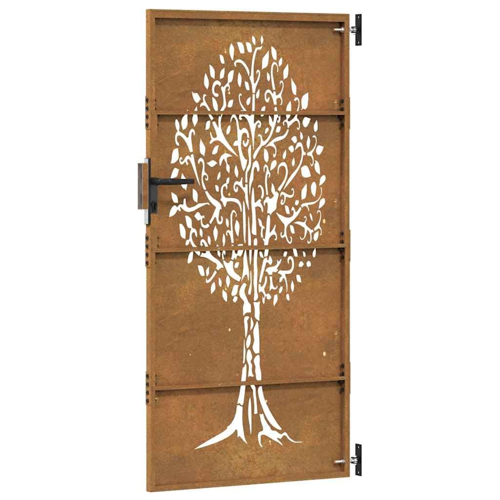 Stal Corten brama ogrodowa 85 x 175 cm wzór drzewa