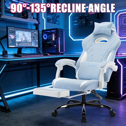 Image of Gaming Chair with Footrest and Massage Lumbar Support, Ergonomic Computer Gamer Chair, Office Video Game Chairs (Cyan White)