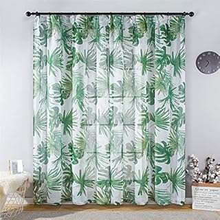 Maritown Voile Curtain Panel Jungle Tropical Palm Leaf Patterned Polyester Fabric Semi Sheer Curtains for Kids Bedroom Living Room One Panel 100 X 200cm Drop