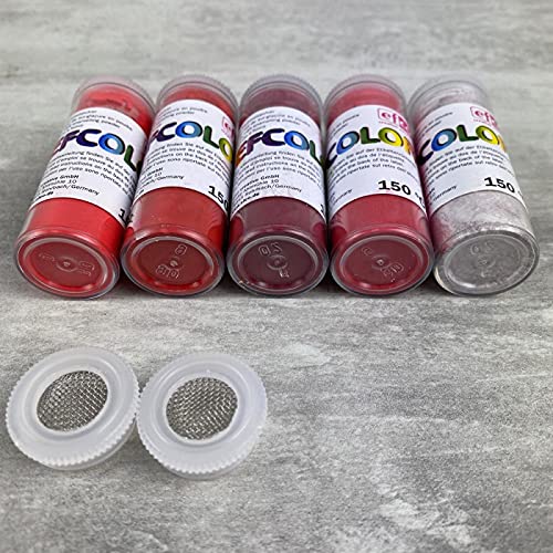 Set 5 Couleurs Poudre Efcolor 10 ML, Nuancier Rouge, 2 Tamis, pour émaillage à Froid, Cuisson à 150°C