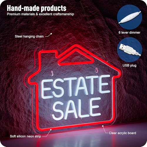 Image of Estate Sale Neon Sign Yard Signs LED Light for Event Size 16.6 x 12.6 in