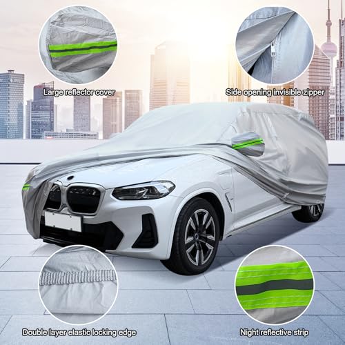 QUYDDC Full Car Cover Universal 6 Layers Outdoor Thicked All Weather Cover, Sunshield, Waterproof, Snow Proof, UV Proof, Scratch Proof, Bird Droppings, 6 Reflective Strips, Fits SUVs up 181"-190" by QUYDDC - Image 4