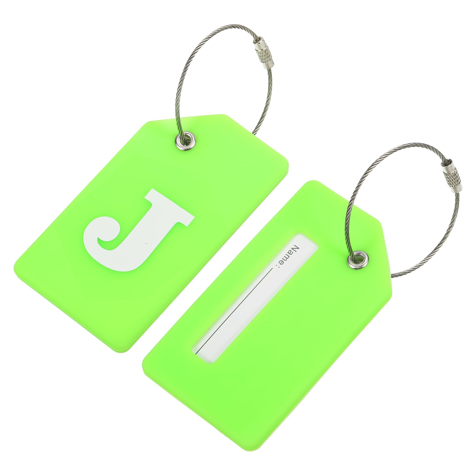 MECCANIXITY Silicone Luggage Tags 3.6"x2" Identifier ID Card Holder Labels for Travel Suitcase Bag Initial Letter J, Green, Pack of 2