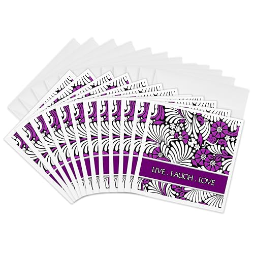 Cartes de vœux Live Laugh Love violettes 15,2 cm pour anniversaires et fêtes