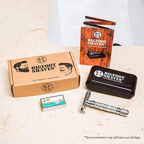 Bigfoot Shaves I Butterfly Open Double Edge Single Blade Safety Razor Kit I Classic Razor I Smooth Shave Without Razor Burns I Excellent Gift Idea I Includes Travel Case, Mirror & Blades I Silver #TOP1