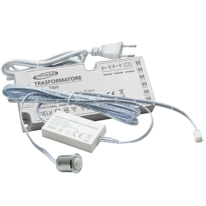 UNIVERSO KIT MINI INTERRUTTORE SENSORE MOVIMENTO INFRAROSSI 12V 24V PASSAGGIO PIR CON ALIMENTATORE 24W ACCENSIONE AUTOMATICA STRISCE LUCI LED