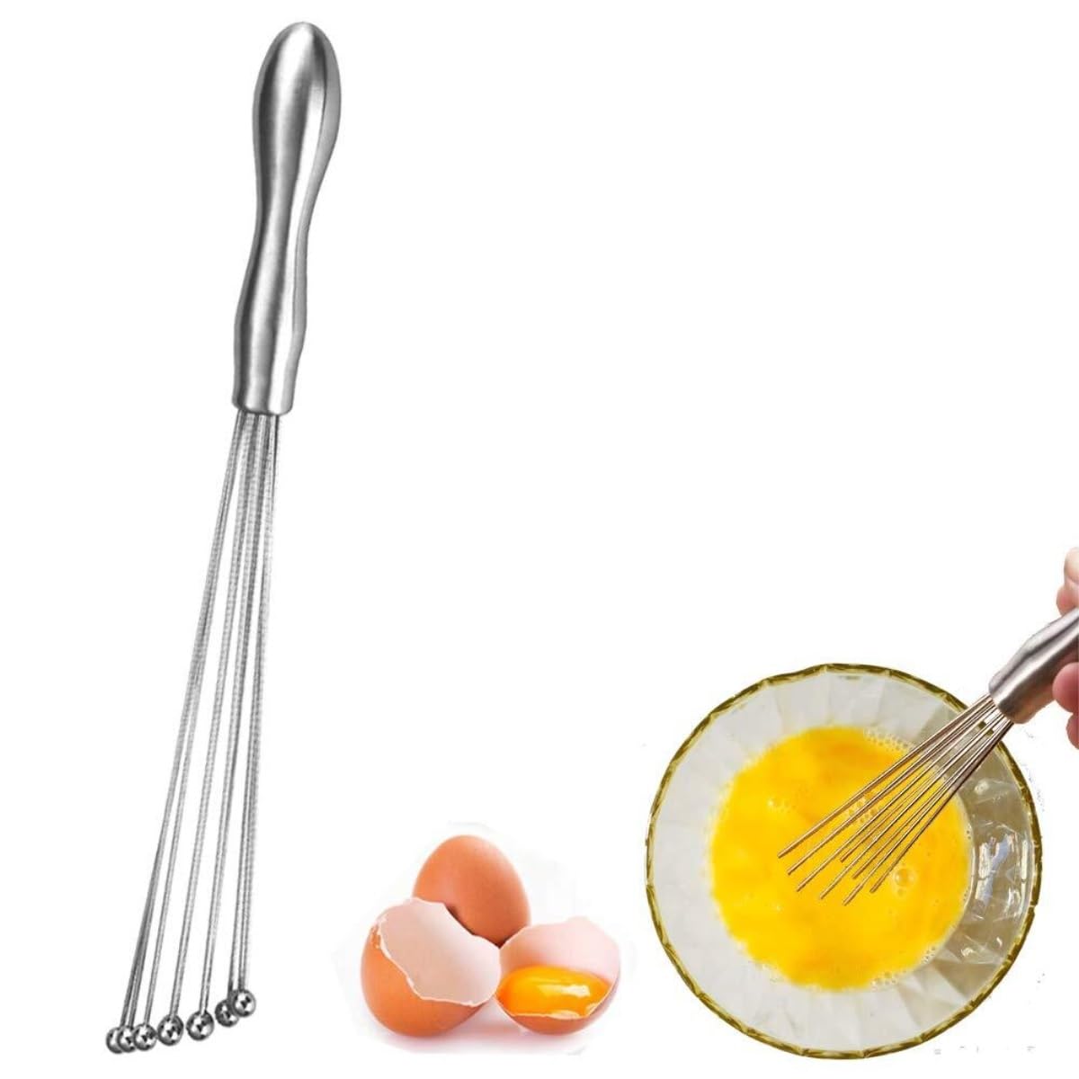 Varillas Cocina Espumador De Leche Batidor De Bolas De Acero Inoxidable, Mezclador Manual, Herramientas De Cocina For Hornear, Salsa, Crema, Huevos Batidora De Leche(12inch)