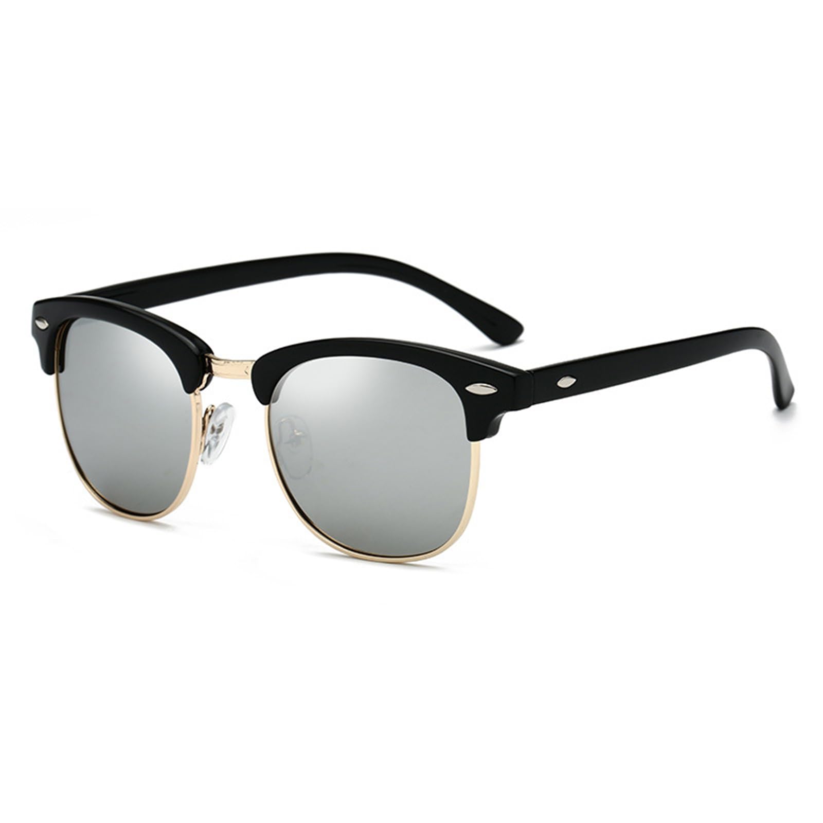 Fankexi Men's Silver Polarised Semi-Rimless Sunglasses Retro Half Frame Driving Sun Glasses Uv400 Protection For Wo,
