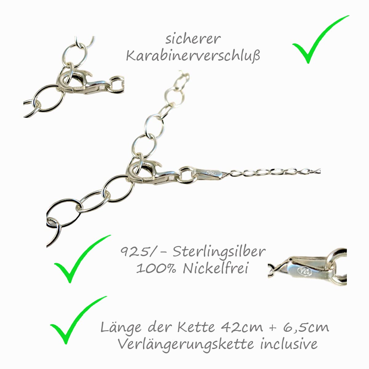 Silberkette Collier 925, funkelnde Kugel, 42 + 6,5 cm | handgefertigt in Deutschland, nickelfrei & hautfreundlich, verstellbar, ideal als Geschenk für Damen & Mädchen