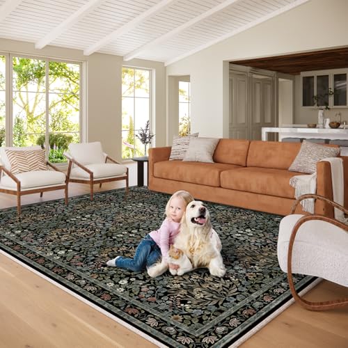 Image of Traditional Design Vintage Floral Area Rug 8 x 10,Washable Area Rugs - Perfect for Living Room, Bedroom, Kids Room, Nursery - Stain & Water Resistant Non-Slip, Dining Room Decor