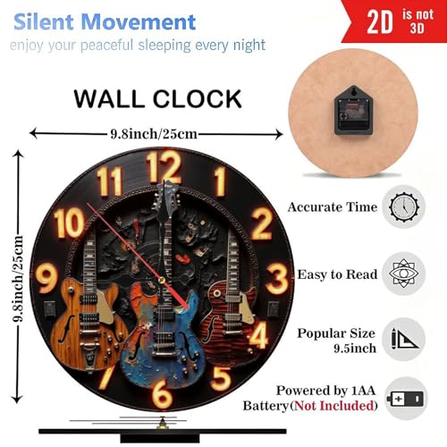 Reloj de pared guitarra vintage madera 10 pulgadas miniatura 3