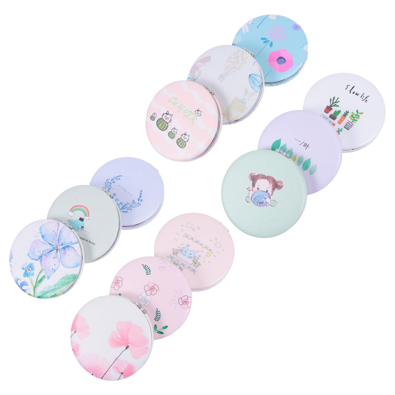 Homoyoyo 12 Stück Pocket Doppelseitiger Kompaktspiegel Tragbarer Kosmetikspiegel für Reisen Damen Make Up Leicht Zufällige Designs für Handtasche Alltag