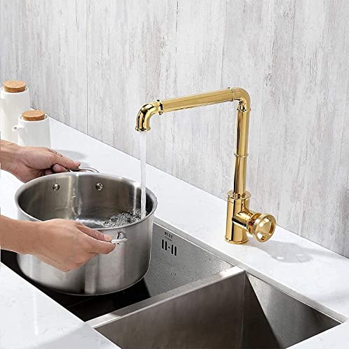 Robinet de cuisine en or pivotant à 360° avec douchette extractible - 5
