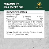 VITACTIV Vitamin K2 Tabletten 200 µg - 180 Stück (180) - Vitamin K2 MK7 All Trans Menaquinon - Für Knochen & Blutgerinnung, Alternative zu K2 Tropfen - Hochdosiert, hohe Bioverfügbarkeit, Vegan