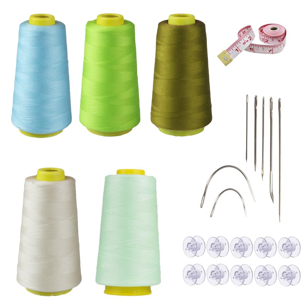 5 Spools Sewing Thread Kit Polyester Sewing Thread Spools, 3000 Yards Each Spool, 40s/2 All-Purpose Connecting Threads for Sewing Machine and Hand Repair Works - Set C