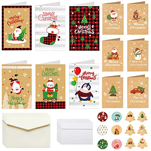 YWQQ 12 pièces Carte Joyeux Noel,Carte Voeux Noël avec Enveloppes et Autocollants,Cartes de Noel Pliantes,Joyeuses fêtes Cartes de Noël,Cartes de Vœux de Noël,Carte Cadeau de Noël Cover